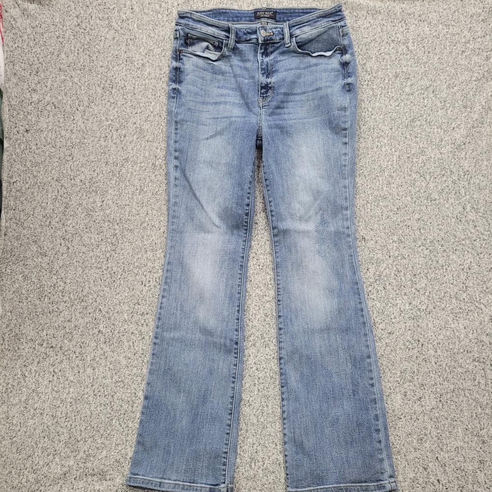 Judy Blue Womens High Rise Bootcut Jeans Medium Wash Distressed Size 13 31